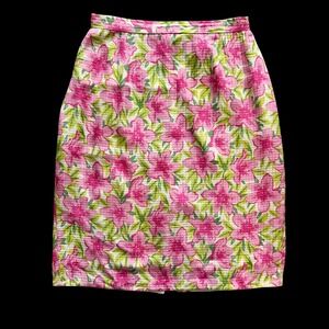 Vintage Talbots 100% Silk Floral Pencil Skirt 10 Pink Green Bright Cottagecore